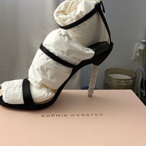 Sophia Webster Black Strappy Heels with Crystal-Encrusted rosalind satin